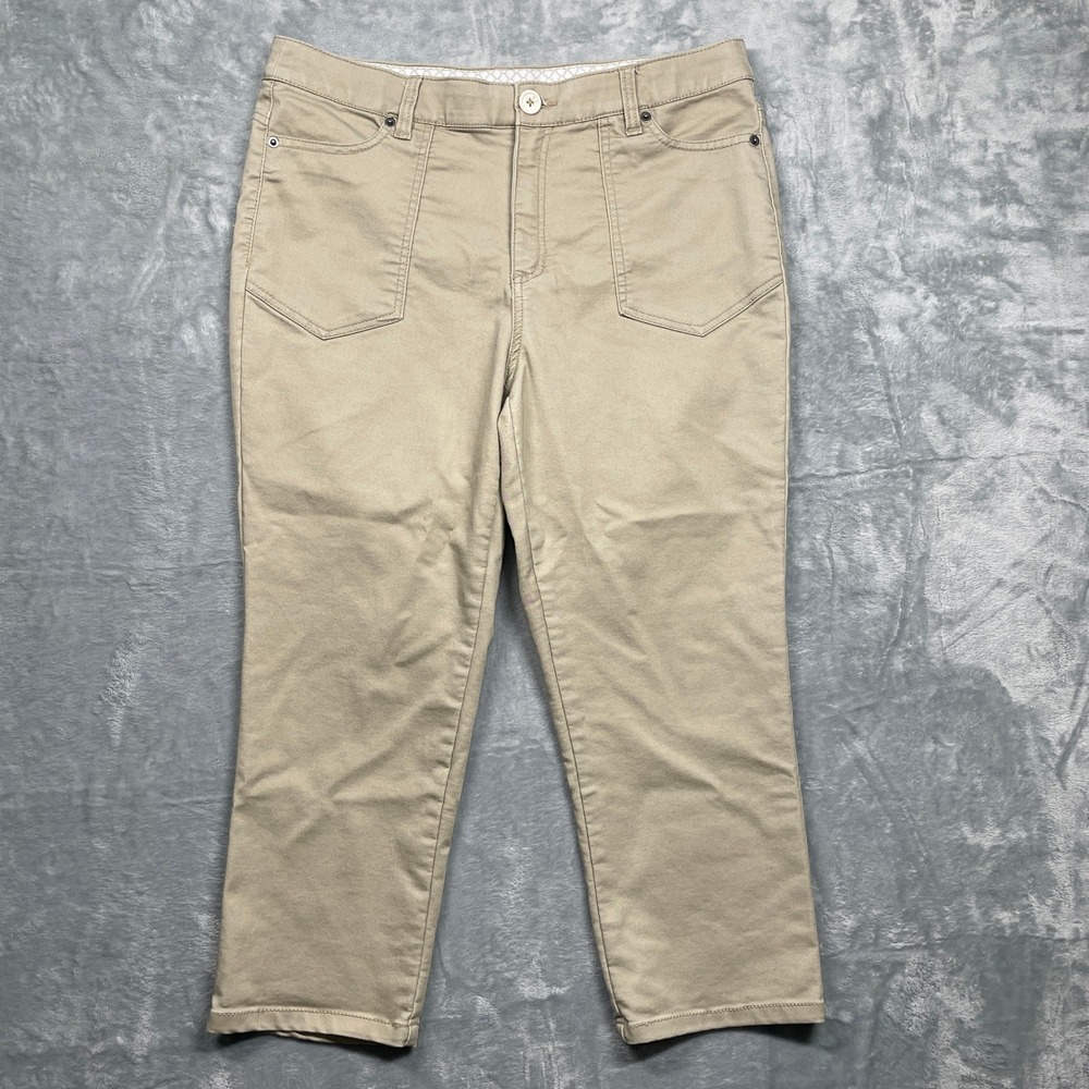 Caffe Marrakesh Cropped Chino Pants Women 8 Tan Khaki Stretch